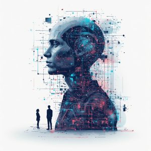 Mensch und Maschine verschmelzen. Neuronales Netz, AI, KI
