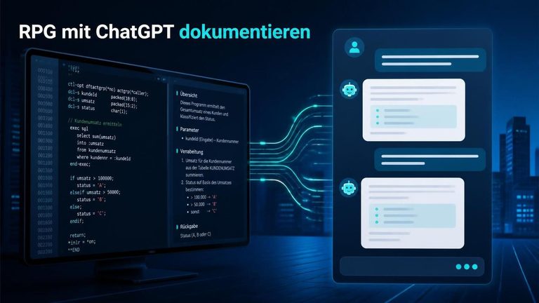 RPG mit ChatGPT dokumentieren: Erfahren Sie, wie KI RPG-Code analysiert, technische Dokumentationen erstellt und wo bei IBM i Grenzen liegen.